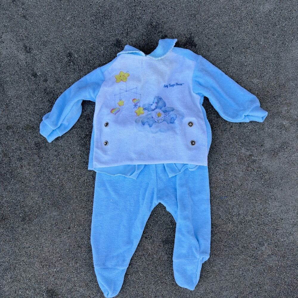 Vintage 1980s Care Bear Infant Two Pieces White & Blue Size Small To 11 Lbs